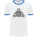 A Gothic Moth Skull Mens White Ringer T-Shirt White/Royal Blue