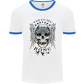 Bad to the Bone Biker Skull Angel Motorbike Mens White Ringer T-Shirt White/Royal Blue