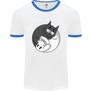 Cat and Dog Yin Yang Mens Ringer T-Shirt White/Royal Blue