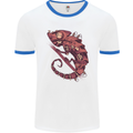 Steampunk Chameleon Iguana Reptile Lizard Mens White Ringer T-Shirt White/Royal Blue