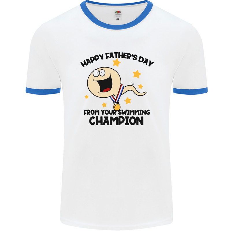 Swimming Champion Funny Fathers Day Dad Mens Ringer T-Shirt White/Royal Blue