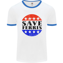 Save Ferris Distressed Mens White Ringer T-Shirt White/Royal Blue