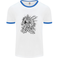 Inca Warrior Skull Gym Martial Arts MMA Axe Mens White Ringer T-Shirt White/Royal Blue