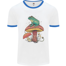 A Frog Sitting on a Mushroom Mens White Ringer T-Shirt White/Royal Blue