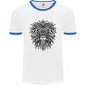 Mandala Lion Mens White Ringer T-Shirt White/Royal Blue