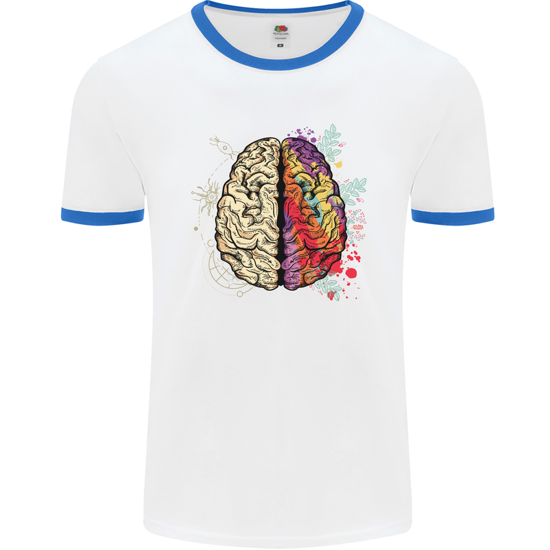 Science vs Artistic Brain Art IQ Physics Mens White Ringer T-Shirt White/Royal Blue