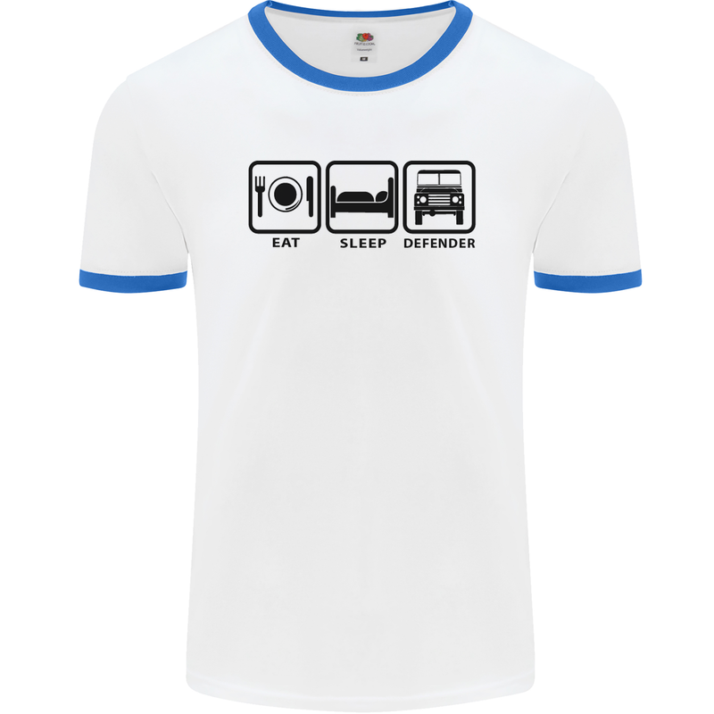 Eat Sleep 4X4 Off Road Roading Car Mens White Ringer T-Shirt White/Royal Blue