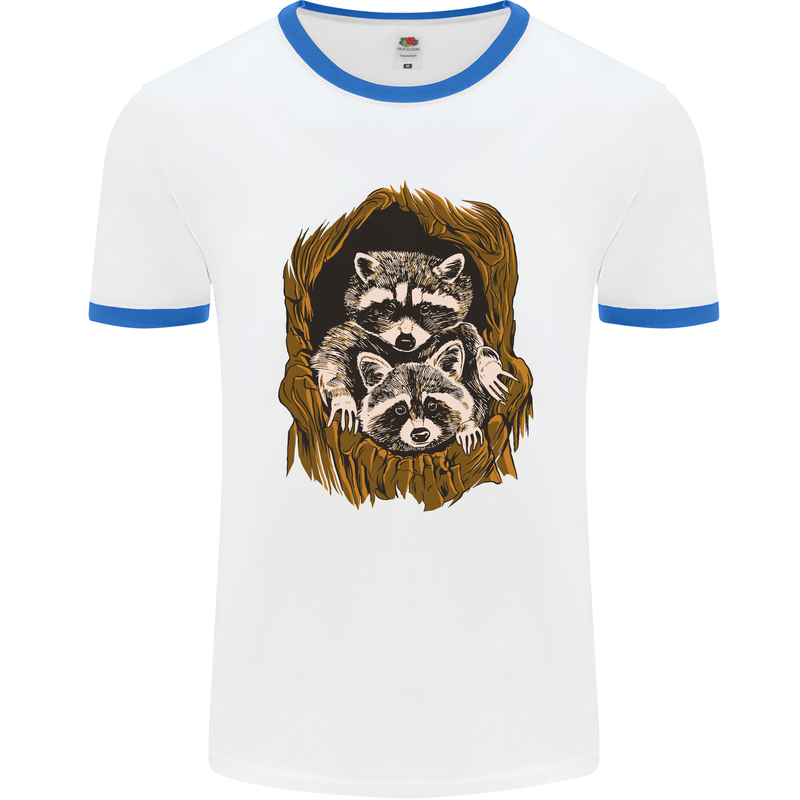 Raccoons in a Tree Mens White Ringer T-Shirt White/Royal Blue