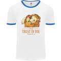Religion Christianity Bible Trust in Lion Mens White Ringer T-Shirt White/Royal Blue