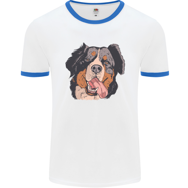 Bernese Mountain Dog Mens White Ringer T-Shirt White/Royal Blue