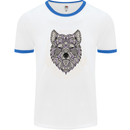 Mandala Wolf Mens White Ringer T-Shirt White/Royal Blue