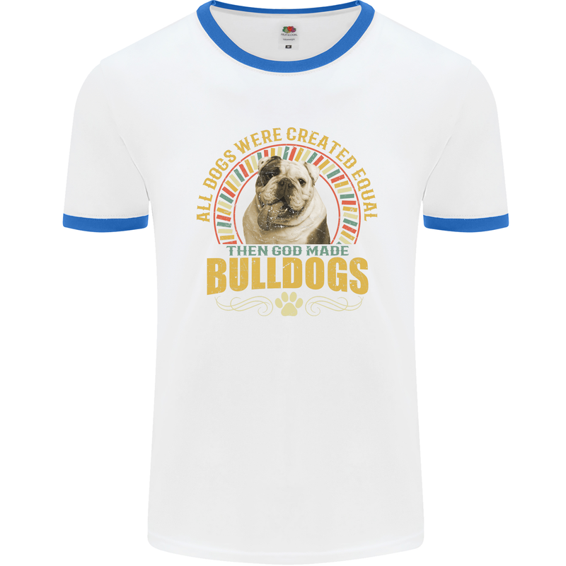A Bulldog Dog Mens Ringer T-Shirt White/Royal Blue