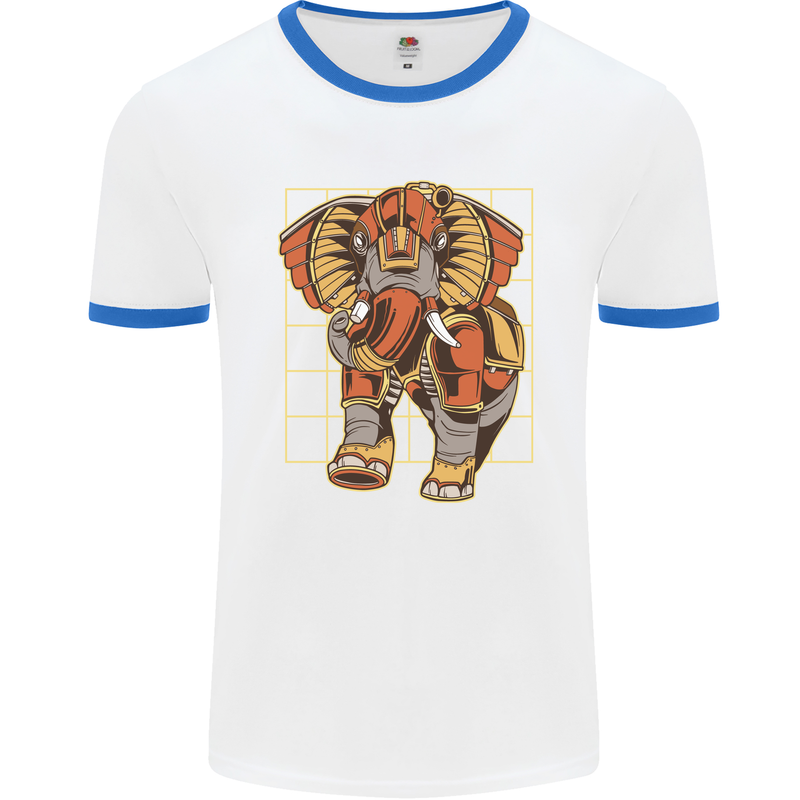 Steampunk Elephant Mens Ringer T-Shirt White/Royal Blue