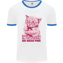 Breast Cancer Awareness October Cat Mens Ringer T-Shirt White/Royal Blue