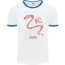 Chinese Zodiac Shengxiao Year of the Snake Mens White Ringer T-Shirt White/Royal Blue