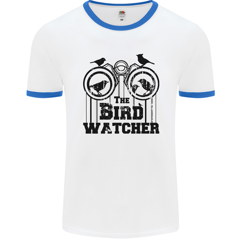 The Bird Watcher Watching Funny Mens Ringer T-Shirt White/Royal Blue