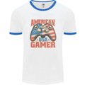 American USA Gamer Video Games Joypad Mens Ringer T-Shirt White/Royal Blue