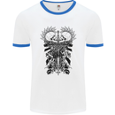 Savage Two Punk Skulls Biker Motorbike Mens White Ringer T-Shirt White/Royal Blue
