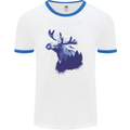 Moose Forest Ecology Environment Mens White Ringer T-Shirt White/Royal Blue