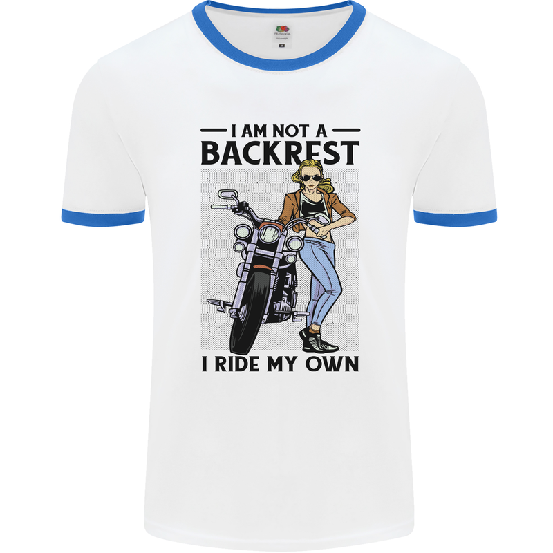 Not a Backrest Female Biker Motorcycle Mens Ringer T-Shirt White/Royal Blue