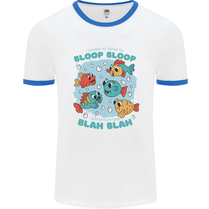 Bloop Bloop Funny Fishing Fisherman Mens Ringer T-Shirt White/Royal Blue