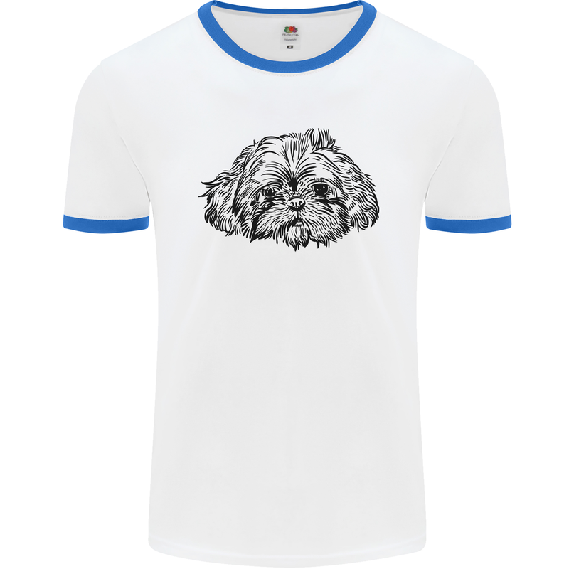 Shih Tzu Drawing Dogs Mens Ringer T-Shirt White/Royal Blue