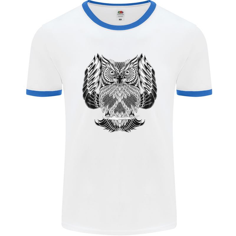 Owl Skull Ornathology Mens White Ringer T-Shirt White/Royal Blue