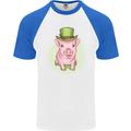 St Patricks Day Pig Mens S/S Baseball T-Shirt White/Royal Blue