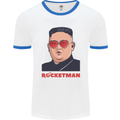 Rocket Man Kim Jong-un Missile Test Funny Mens White Ringer T-Shirt White/Royal Blue