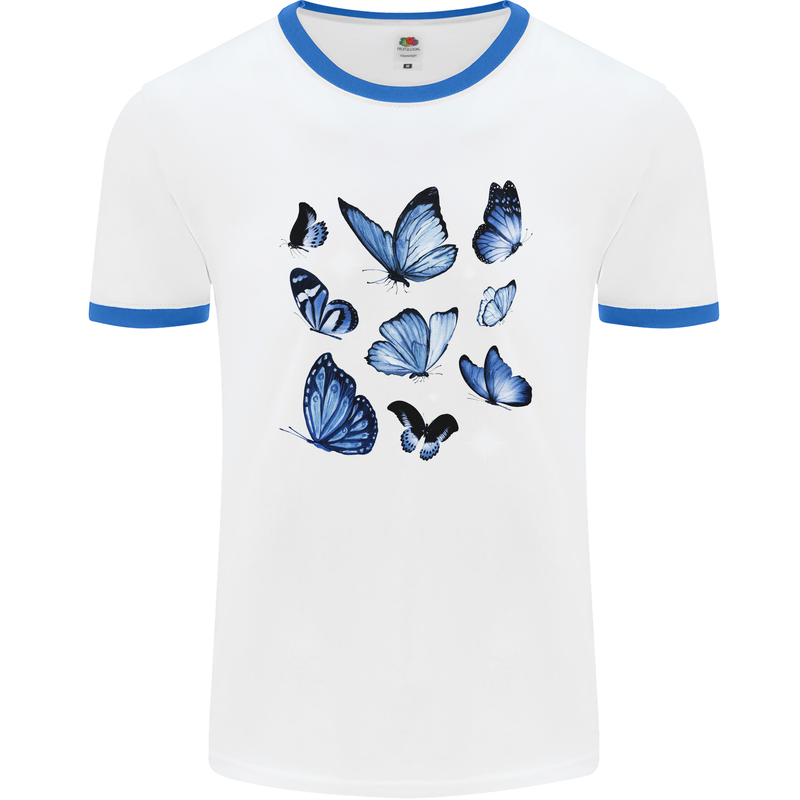 A Butterfly Collection Rhopalocera Mens White Ringer T-Shirt White/Royal Blue