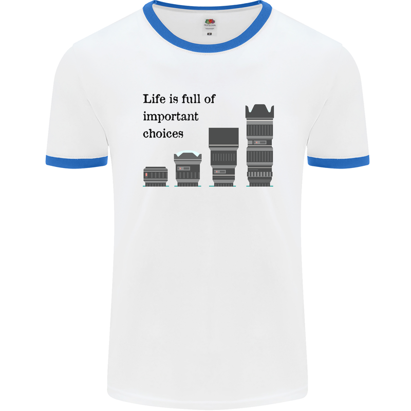 Photography Important Choices Photographer Mens White Ringer T-Shirt White/Royal Blue