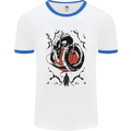 Samurai Warrior Dragon & Sun Fantasy MMA Mens Ringer T-Shirt White/Royal Blue