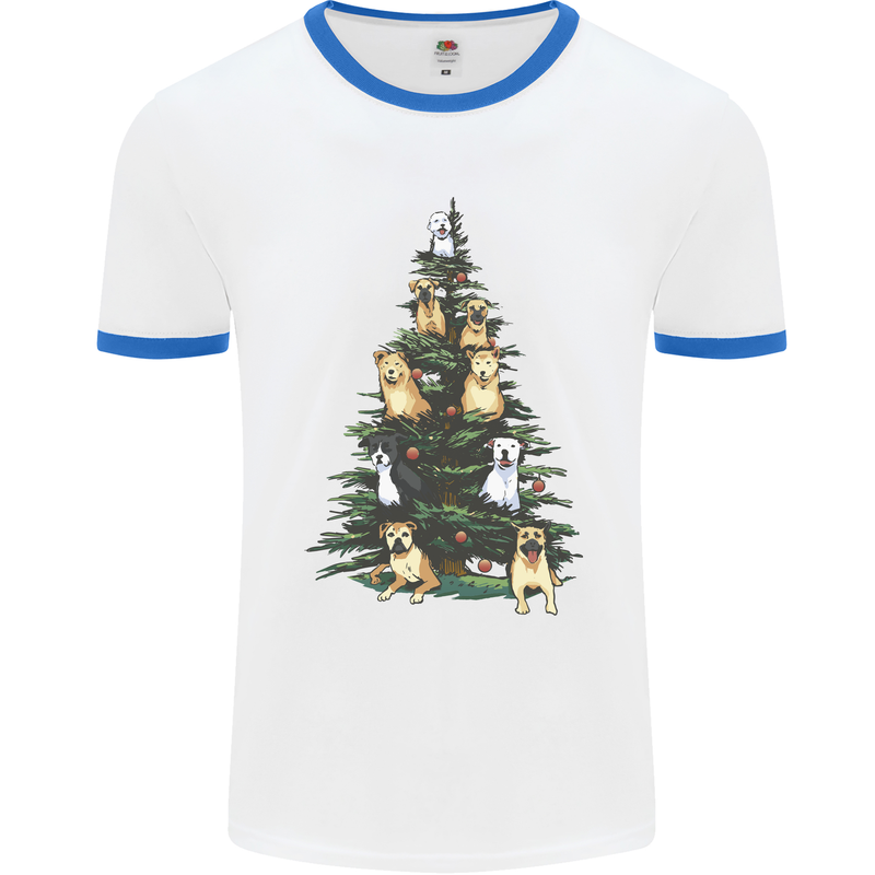 Funny Dog Christmas Tree Mens Ringer T-Shirt White/Royal Blue