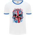 Union Jack Flag Skull Gym MMA Biker Mens White Ringer T-Shirt White/Royal Blue