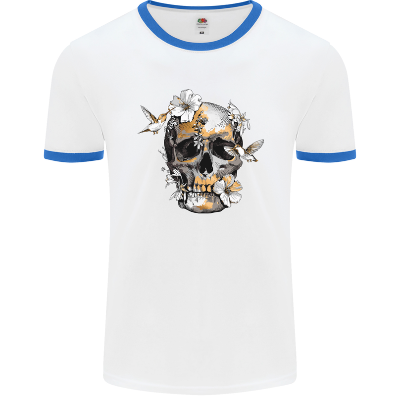 Wildlife Spring Skull Mens White Ringer T-Shirt White/Royal Blue