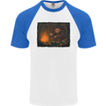 Bigfoot Camping and Cooking Marshmallows Mens S/S Baseball T-Shirt White/Royal Blue