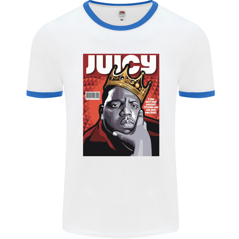 Juicy Rap Music Hip Hop Rapper Mens White Ringer T-Shirt White/Royal Blue