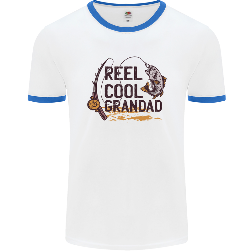 Reel Cool Grandad Funny Fishing Fisherman Mens White Ringer T-Shirt White/Royal Blue