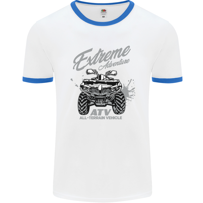 ATV All Terrain Vehicle 4X4 Quad Bike Mens White Ringer T-Shirt White/Royal Blue