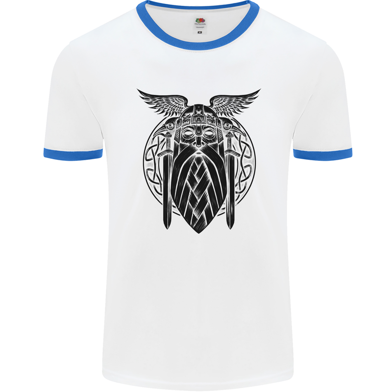 Odin The Vikings Valhalla Thor Gym Nordic Mens White Ringer T-Shirt White/Royal Blue