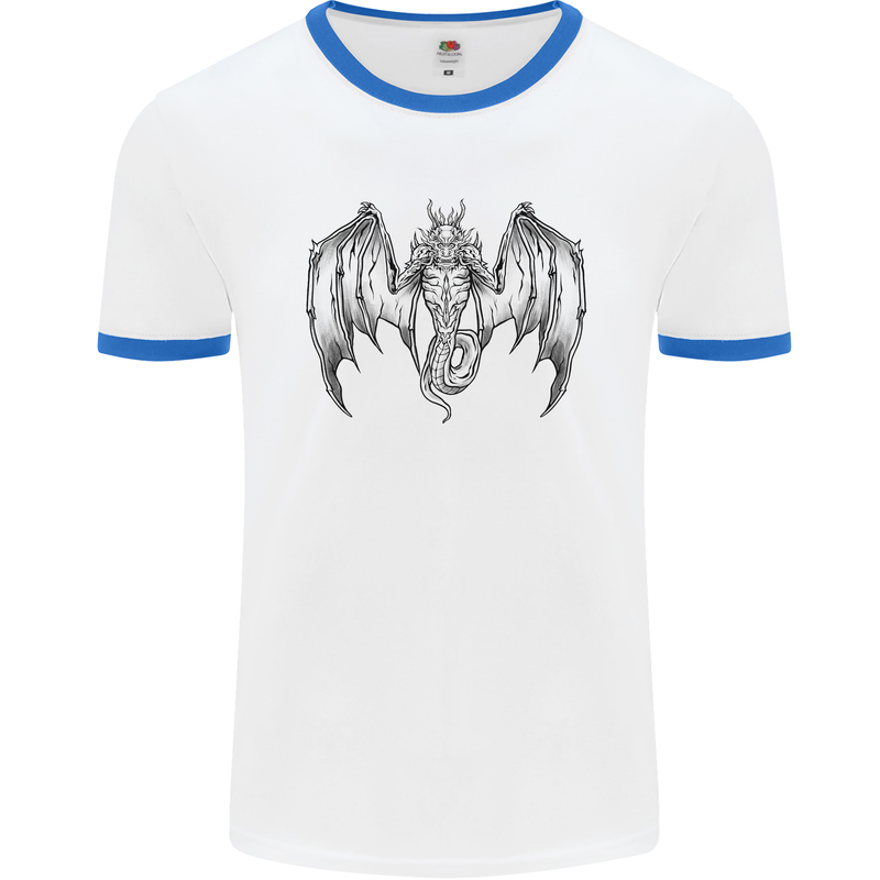 Serpent Dragon Gothic Fantasy Heavy Metal Mens White Ringer T-Shirt White/Royal Blue