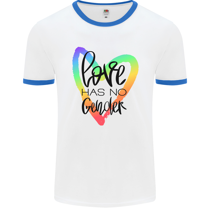 LGBT Love Has No Gender Gay Pride Day Mens White Ringer T-Shirt White/Royal Blue