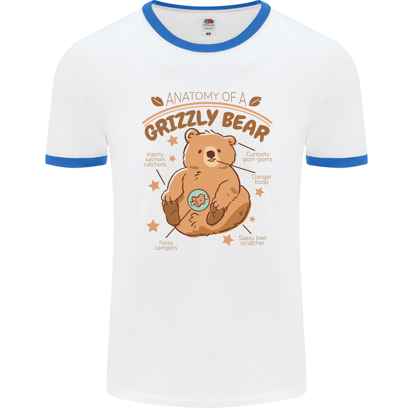 Anatomy of a Grizzly Bear Mens Ringer T-Shirt White/Royal Blue