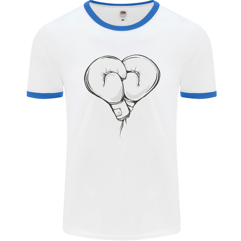Skull Skeleton Boxing MMA Muay Thai Boxer Mens White Ringer T-Shirt White/Royal Blue