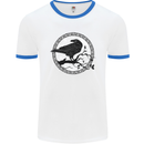 Viking Crow Celtic Norse Valhalla Odin Thor Mens White Ringer T-Shirt White/Royal Blue