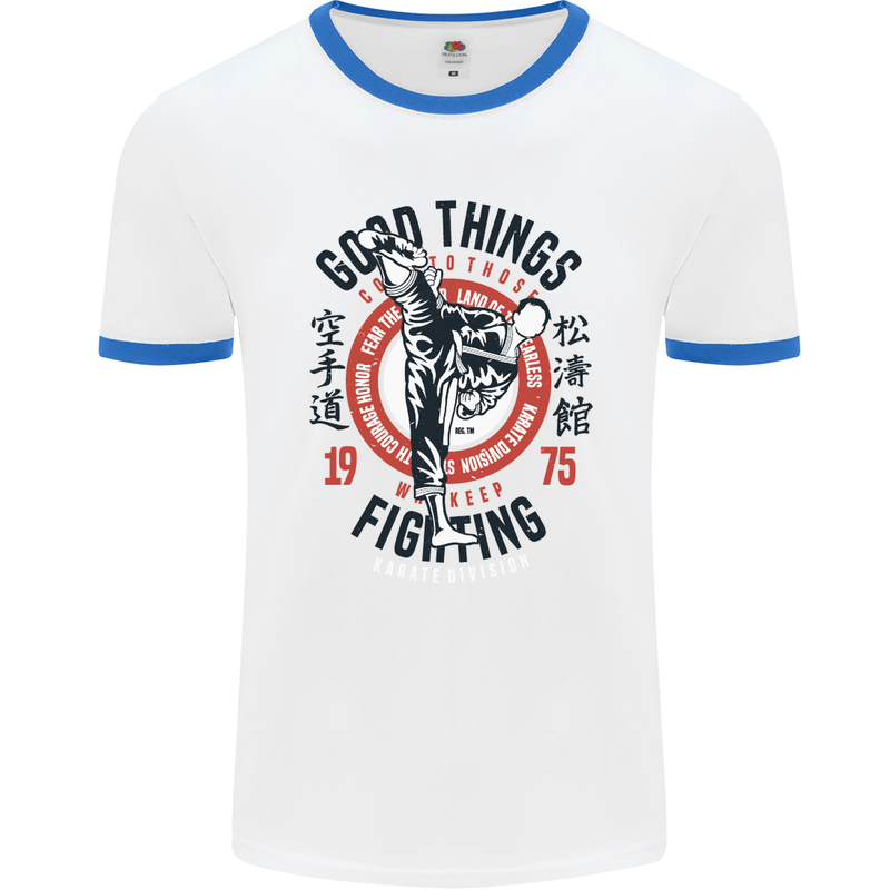 Karate Good Things Mixed Martial Arts MMA Mens White Ringer T-Shirt White/Royal Blue