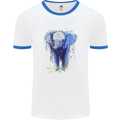 Elephant Watercolour Mens White Ringer T-Shirt White/Royal Blue