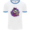 Magic Mushroom Skull LSD Hallucinogenic Mens Ringer T-Shirt White/Royal Blue