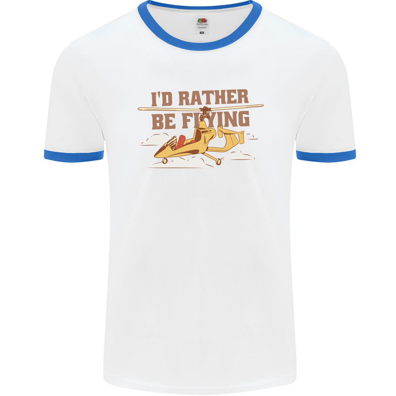 Gyrocopter Rather Be Flying Mens White Ringer T-Shirt White/Royal Blue