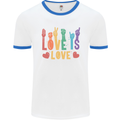 LGBT Sign Language Love Is Gay Pride Day Mens White Ringer T-Shirt White/Royal Blue